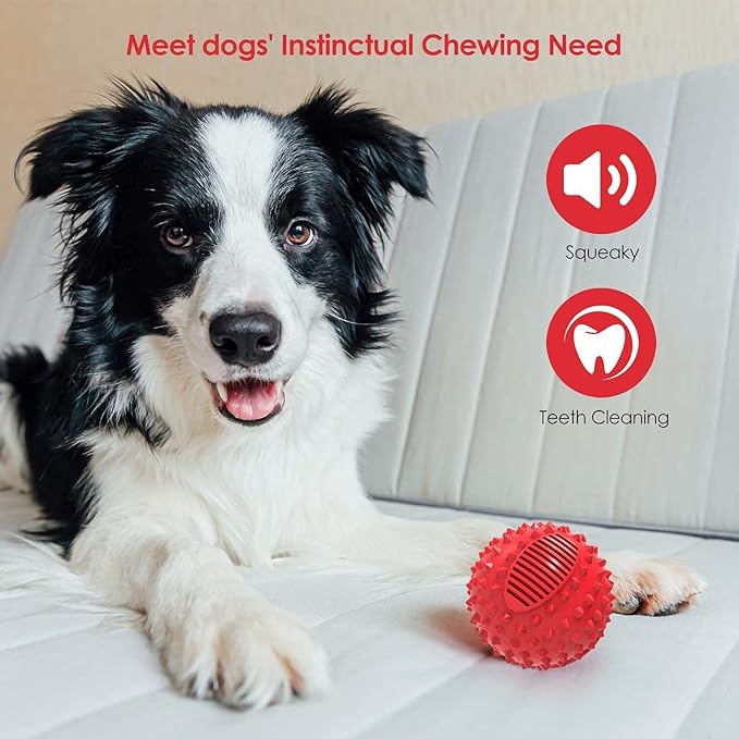 petizer 3" Squeaky Dog Balls for Aggressive Chewers, Durable Interactive Spiky Ball for Teething, Indestructible Rubber Dog Chew Toys, Tough Pet Toys for Small, Medium & Large Breeds