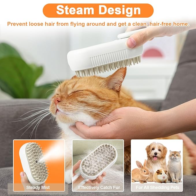 Nepfaivy Cat Steam Brush for Shedding - Steam Cat Brush for Indoor Cats, Rechargeable Steaming Pet Mist Water Steamer for Indoor Kitten, Pet Spray Hair Removal Comb for Massage, Spritz Defur Comb