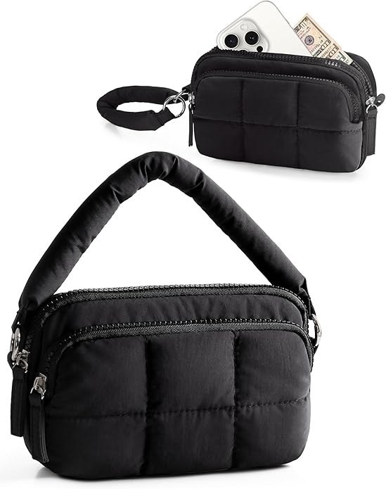 Wristlet Wallets for Women, Small Puffy Wristlet Purses with Zipper, Travel Credit Card Holder Phone Organizer Bag
