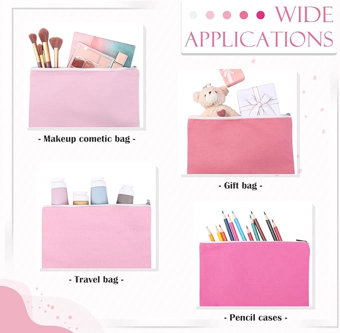 Reginary 10 Pcs Valentines Canvas Makeup Bags Bulk for Women Travel Toiletry Cosmetics Bags Blank DIY Pencil Pouch, Gift for Valentines Patrick's Day Wedding Bridal Shower Coworker(Pink)