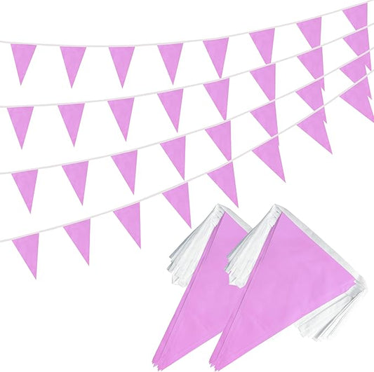 100 Feet Pink Pennant Banner Flags, 60 Pcs DIY Flag for Birthday, Party, Shops, Outdoor and Indoor Decorations, Festival Celebration (Pink)
