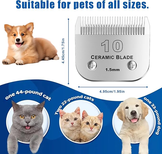 colorski 10# Detachable Pet Dog Grooming Clipper Ceramic Blade,Compatible with Andis Size 10 Cut Length 1/16"(1.5mm),Compatible with andis/wahl/Oster Dog Clippers 3PCS