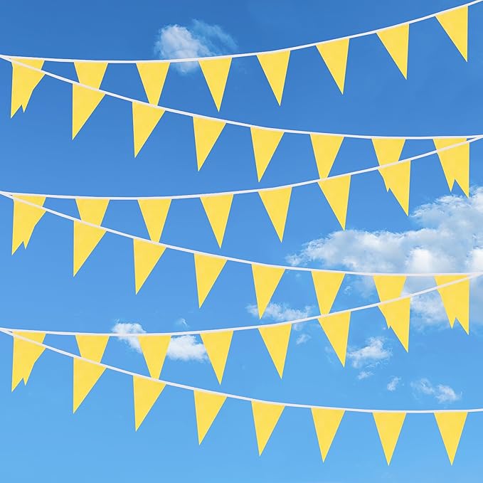 100 Feet Yellow Pennant Banner Flags, 60 Pcs DIY Flag for Birthday, Party, Shops, Outdoor and Indoor Decorations, Festival Celebration (Yellow)