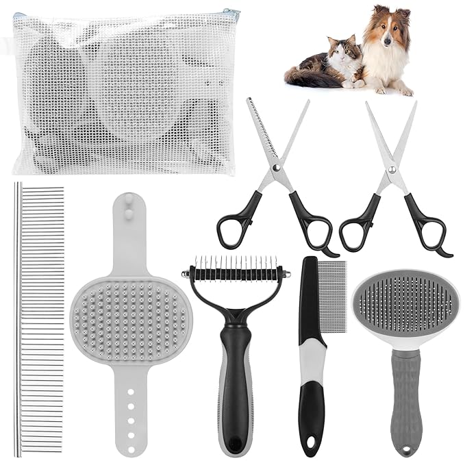 Aiolpy Pet Grooming Kit – Shedding Slicker Brush & Bath Massage Tool for Dogs, Cats, Puppies & Rabbits | Gentle, Easy-Clean Design for Healthy Coats & Relaxing Grooming