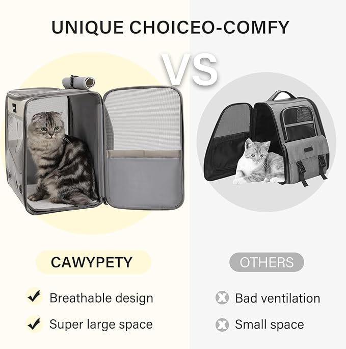 Cawypety Cat Carrier Backpack,Cat Carrier with Window Blind，Cat Backpack for Small Cats Dogs, Safety Straps, Collapsible, Breathability,Designed for Travel, Hiking, Outdoor,Car