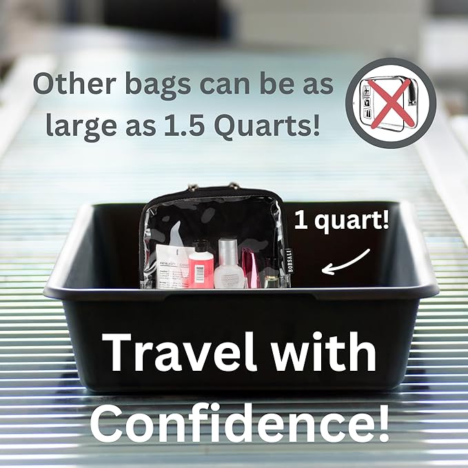 BORSALI TSA Approved Toiletry Bag - Clear Quart Size for 3-1-1 Carry On Travel - Makeup Organizer Cosmetic Pouch with Zipper - Travel Accessories - Set of 3