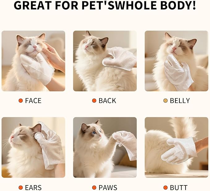 Pet Glove Wipes for Dogs and Cats, Cleaning & Deodorizing Grooming Gloves for Daily Care and Traveling, Dog Wipes Washing Gloves Rinse Free, 54 PCS