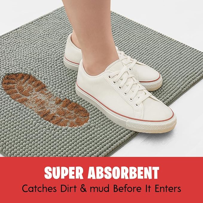 MudGuard Mat™ Dog Door Mat for Muddy Paws, Super Absorbent Microfiber, Non-Slip Indoor Mat, Quick Dry Chenille Mud Mat for Dogs & Entryway, Washable, Grey 19" x 30"