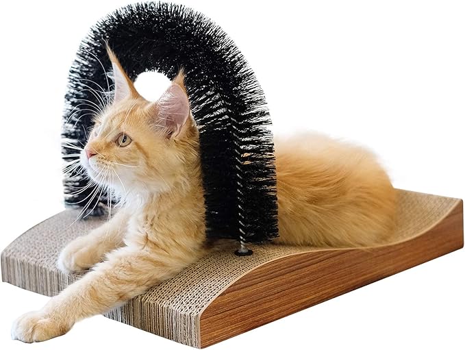 FUKUMARU Cat Self Groomer, 2.0 Version Cat Arch Face Scratcher with Scratcher Pad, Cats Back Grooming Massager Toy Brush for Indoor Kitten and Small Dog