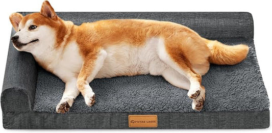 Patas Lague Orthopedic Dog Bed Medium Size Dog 30''X20'', Waterproof L Bolster Medium Pet Sofa Beds with Removable Washable Cover, Soft Pet Couch Crate Mat with Nonskid Bottom, Dark Grey