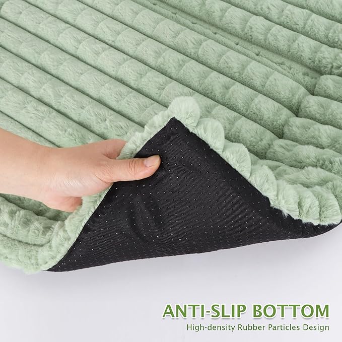 BVAGSS Dog Bed Washable Crate Mattress,Anti-Slip Memory Foam Soft Warm Pet Cushion for Small Medium Dogs, Calming Fluffy Sleeping Kennel Pad XH082 (24''x18'',Green)