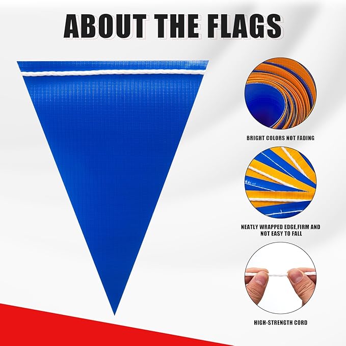 Safety Warning Pennant Banner Flags – Multipurpose 315FT OSHA High Visibility Colored Triangle Flags for Outdoor,Party, Roadwork, and Hazard Areas(BLUE+YELLOW,135pcs,315FT)