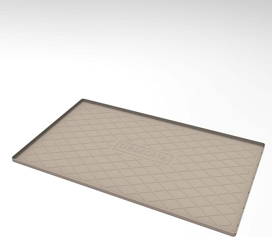 URMONA Large Dog Food Mat, 40" x 22" Pet Food Mat, Waterproof Dog Cat Food Mat with Raised Edges, Silicone Pet Food Mat, Dog Accessories, Prevents Food Spills, Protects Floors（Beige）