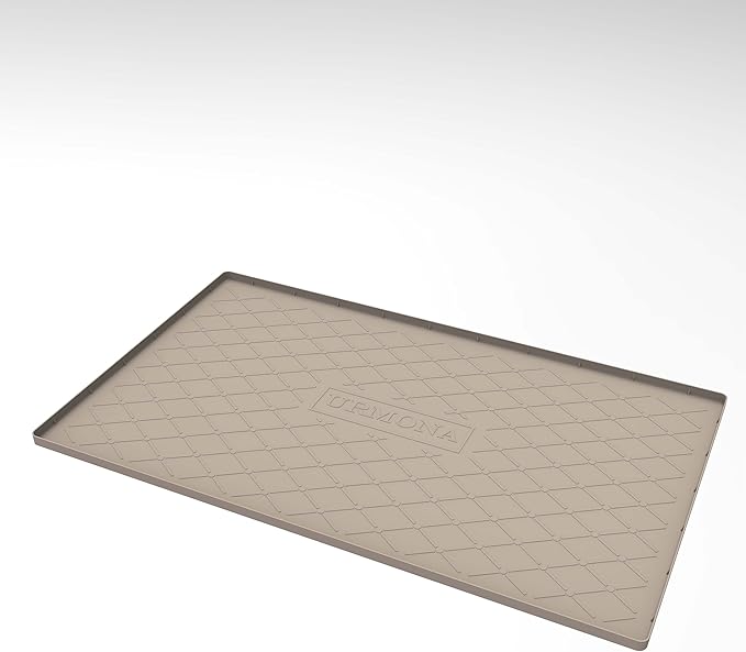 URMONA Large Dog Food Mat, 28" x 22" Pet Food Mat, Waterproof Dog Cat Food Mat with Raised Edges, Silicone Pet Food Mat, Dog Accessories, Prevents Food Spills, Protects Floors（Beige）