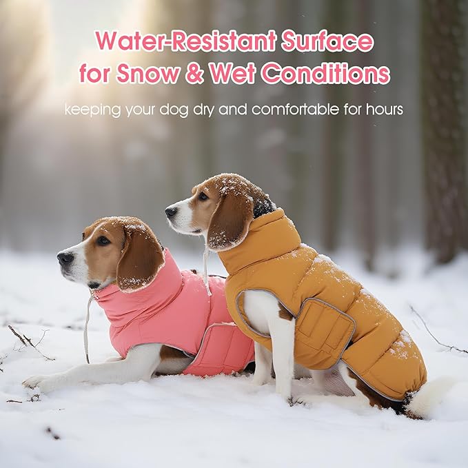 FUAMEY Dog Puffer Jacket for Large Dogs,Dog Cold Weather Coats Winter Dogs Down Jackets Waterproof Pet Snowsuits Warm Puppy Winter Vest Turtleneck Pets Adjustable Jackets Coats Pink XXXL