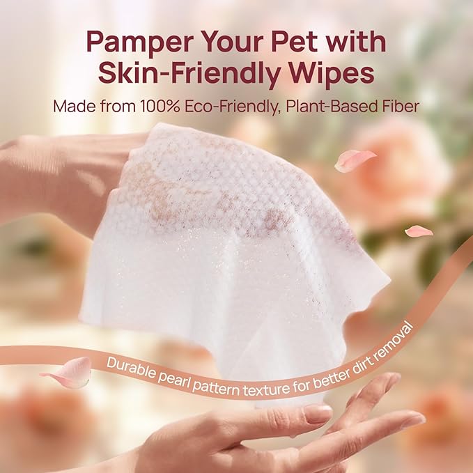 HICC PET Cleaning Deodorizing Wipes for Dogs & Cats, Vet Recommended Plant-Based Pet Grooming Wipes, Fermented Coconut Oil Grooming Paws, Body and Butt, Family Size Supply 400 Count, Rose