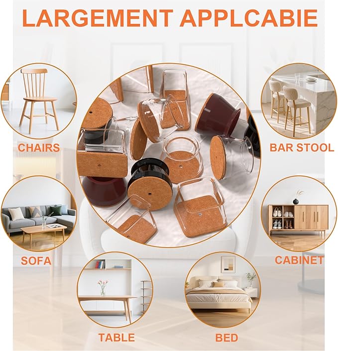 Ansible 24 pcs Square Large Chair Leg Floor Protectors, Furniture Felt Pads Silicone Covers caps for Chairs,Chair Leg Protectors for Hardwood Floors (Large fit:1'' to 1-5/8'')