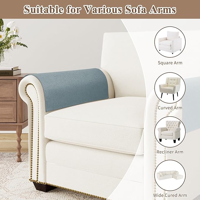 SPWIY Couch Arm Covers Linen Chair Arm Covers Set of 2 Stain Resistant & Anti-Scratch Furniture Protector for Sofa Washable Recliner Armrest Cover for Pets，20" W x 24" L, Dark Blue