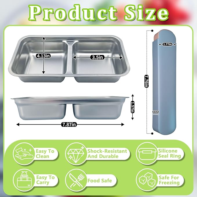 Grab and Go Snack Containers Stainless Steel Reusable, 12 PCS Stainless Steel Double Compartment Lunch Box, Metal Food Storage Containers, Home, Travel With a Set of Spoons and Forks