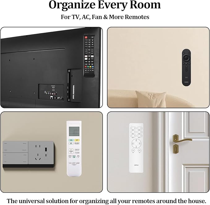 Magnetic Remote Control Holder Wall-Mounted Remote Holder Adhesive Strips Easy Installation for TV, Fan, and AC Remotes to Organize Home & Office (4 Pack)