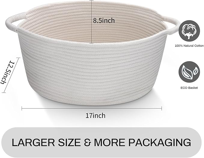 Medium Rope Basket with Handles, Medium Bohe Storage Basket, 17 "L x 12.5" W x 8.5 "H, Home Decor Organizer for Towels,toys, Books & Magazines