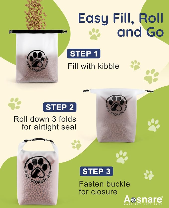 Pet Food Storage Bag for Travel - Transparent Leak-Proof Dog Food Container with Roll-Top Closure, Keeps Kibble Fresh for Camping Trip, Dog Boarding, Weekend Getaways (25 Cups+bowl)