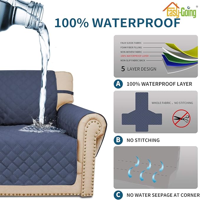 Easy-Going Sofa Slipcover Oversized Sofa Cover Waterproof Couch Cover Furniture Protector Cover Pets Covers Washable Non-Slip Fabric Pets Kids Children Dog Cat (Oversized Sofa, Navy)