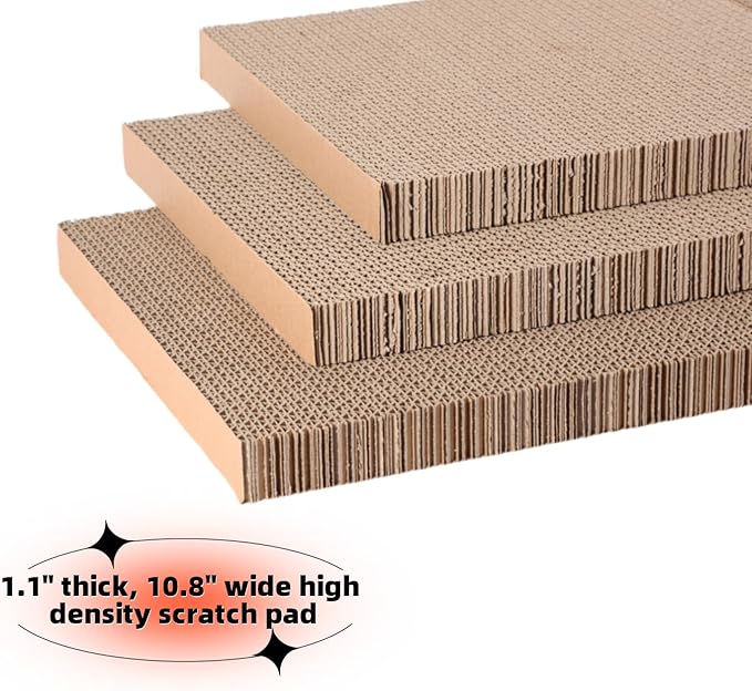 SHENGOCASE 3-Pack 21.6" Extra Long Cat Scratch Pad with Box, Horizontal Cardboard Scratcher Board House for Large Cats Maine Coon, Reversible