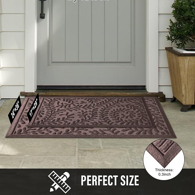 Front Door Mat, Absorbent Dirt Trapping Welcome Door Mat Indoor Outdoor, Non Slip Entry Mat, Indoor Outdoor Door Mats, Fade Resistant, Low Profile Doormat for Entryway, 36×24, Coffee