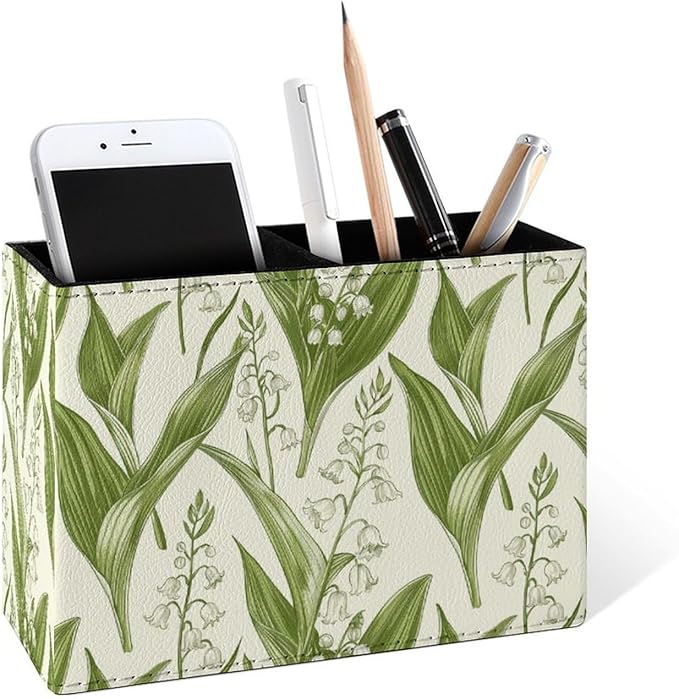Famame Lily of The Valley Pencil Holder for Desk, Leather Desktop Container Pen Cup Storage Study Table Pen Organizer Makeup Brush Holder for Classroom Office Home