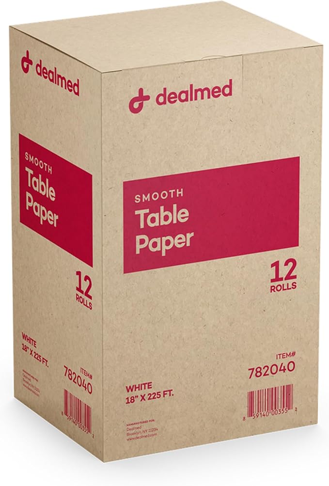 Dealmed Exam Table Paper (12 Rolls) 18” x 225' Smooth, White Medical Exam Cover for Doctor’s Offices, Medical Facilities, Patternmaking, Tracing and More