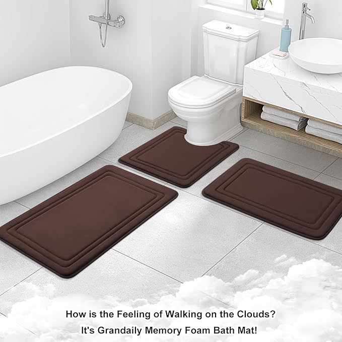 Grandaily Memory Foam Bath Mat Rug 70x24, Ultra Soft, Non-Slip and Absorbent Bathroom Rugs, Machine Wash Dry, Comfortable Bath Carpet for Bathroom Floor, Tub and Shower, Brown