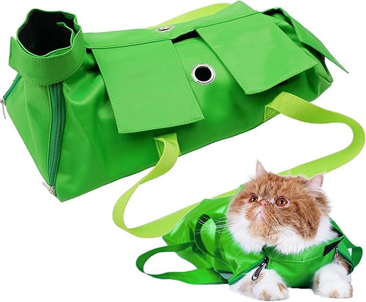 Kukaster Pet Cat’s Restraint Bag for Claw Care Nail Trimming Anti-Scratching Grooming Bag for Cats Medical Examination(Green-m)