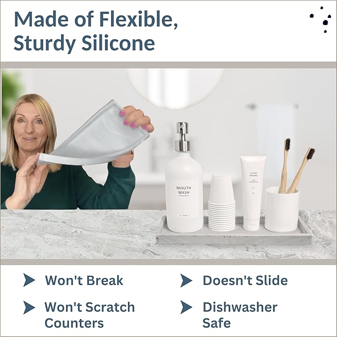 Spacewiser Countertop and Vanity Tray - 2 PC Large 11.7" Silicone Bathroom Trays, Counter Organizer, Dish Soap Sponge Holder Kitchen Sink Tray Organizer, Sink Caddy Toothbrush Key Kitchen Soap Trays