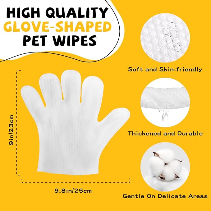Pet Glove Wipes for Dogs Cats - Unscent Dog Washing Wipes & Waterless Cat Bathing Gloves Cleaning Deodorizing Grooming Wipe for Fur Paws Butt Face, Disposable Rinse Free Shampoo Mittens,20PCS