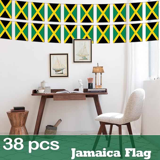 Jamaica String Flag Pennant Banner - 38 Flags, 42 Feet Small Mini Jamaican Flags Bunting Banner for Country Decoration, School, Party, Sports Events