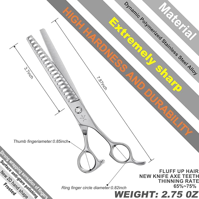 High-end Professional Dog Grooming Thinning Scissors Teeth Cutting Blending Shears Pet Texturizing Shears 7.5 Inch Extremely Very Sharp Stainless Steel Alloy For Cat Other Animals Groomer