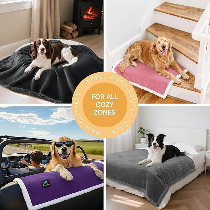 Luciphia Waterproof Bed Blanket Washable,Soft Sherpa Fleece Puppy Reversible Throw Blankets for Small Medium Dog Cat,Furniture Cover Protector Couch from Liquid Pee and Pet Fur,Pink White,57" x 40"