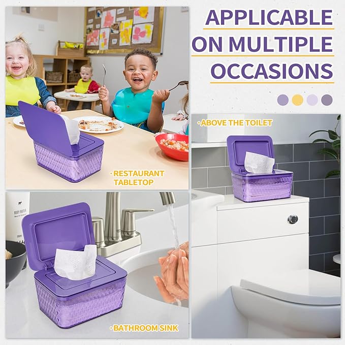 Whiidoom Wipes Dispenser, One-Handed Operation Wipe Holder for Baby & Adult, Seal-Designed Wipes Container for Bathroom Keep Diaper Wipes Fresh (Purple)
