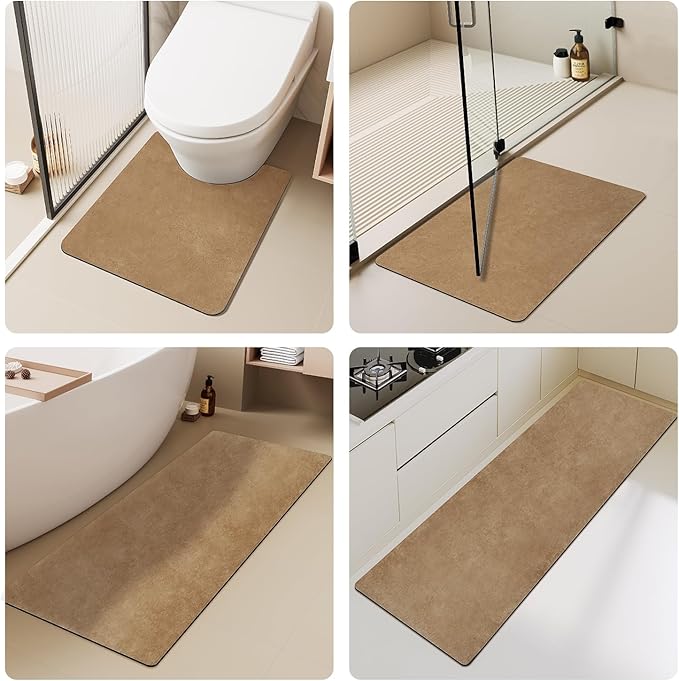 Toilet Rug, Thin Toilet Rugs U Shaped Washable Non Slip Absorbent Quick Dry Low Pile Toilet Mat, 20"x24" U Shape Camel