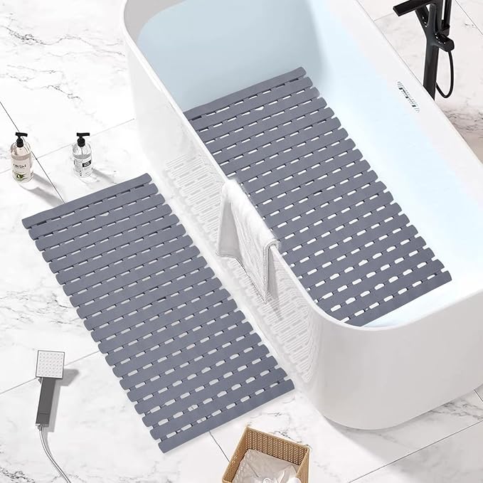 Bathtub Shower Mat, Pet Dog Bathing Non-Slip Mat, Dog Bath mat for tub, Quick Drain Bathtub Mat with Suction Cups & Drain Holes for Bathroom, 27 X 15.7 Inch (Khaki)