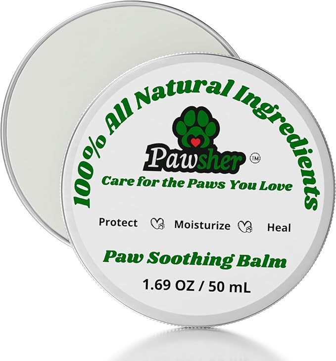 Dog Paw Balm - All Weather Paw Balm Dogs Lick Safe - Natural Argan Grape Seed Olive Oil - Protects Moisturizes Heals Dry Cracked Paws Nose Elbow - 1.69 oz