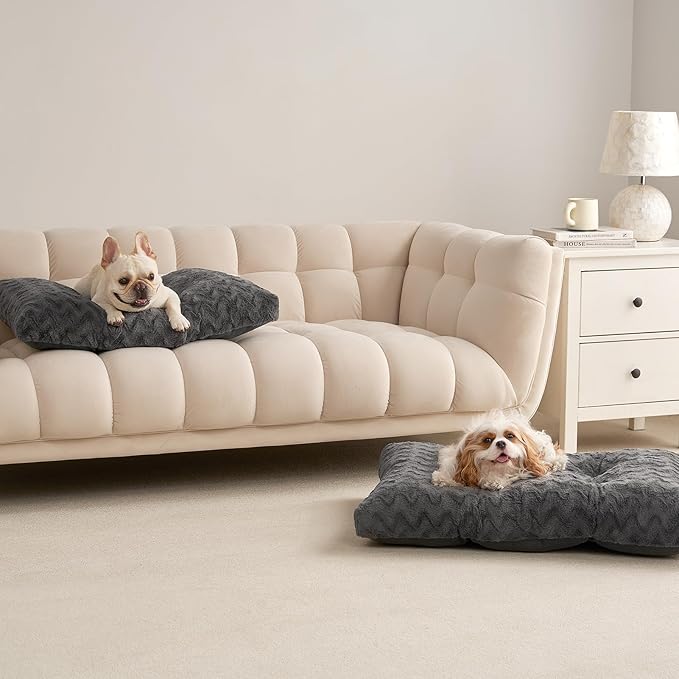 EHEYCIGA Washable Large Dog Bed for Crate 35x23 Inch, Reversible Kennel Pad for Dogs Weight Up to 45 lbs, Plush and Comfy Pet Sleeping Mat, Charcoal