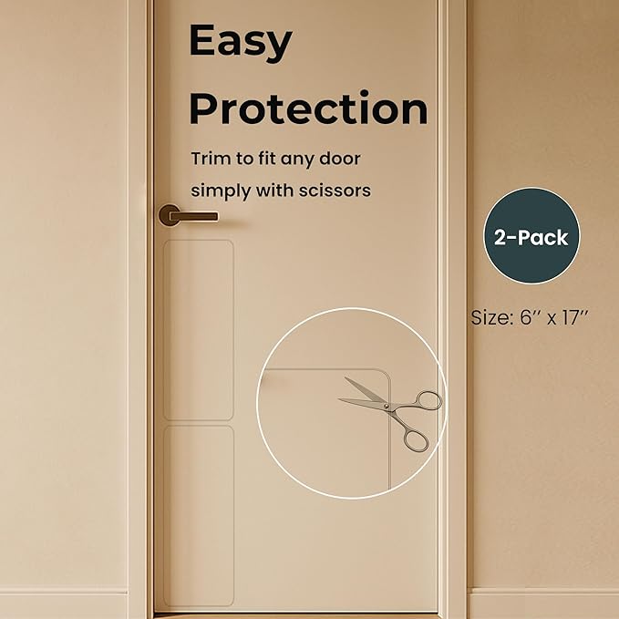 Dog Door Scratch Protector 2-Pack 6 x 17'' Transparent Pet Door Kick Plate Protection, Anti-Scratch Guard for Interior/Exterior Doors, Heavy Duty Cat Damage Prevention