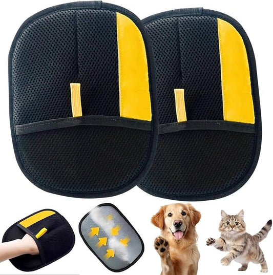 Electrostatic Pet Hair Removal Gloves for Cats & Dogs–Upgraded Reusable Magic Brush Tool for Quick Wiping on Couch, Carpet, Laundry, Car Seat & Pet Beds(2PC-Yellow