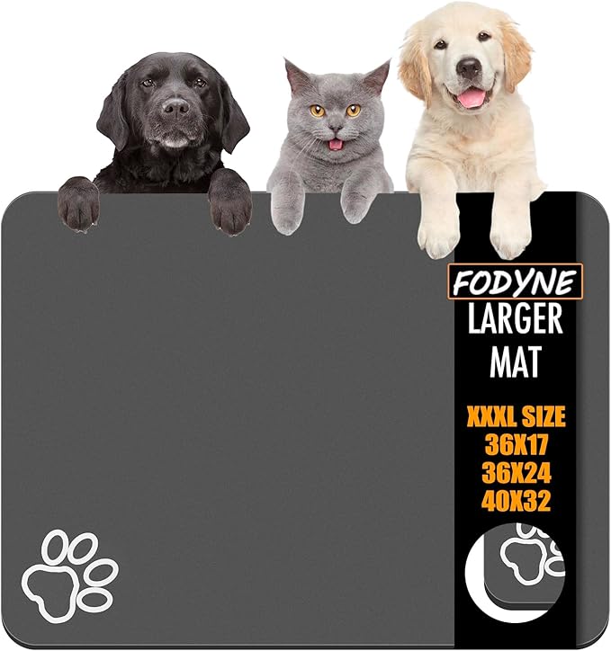 Large Pet Feeding Mat,Super Absorbent Pet Mat,Quick Dry Cat & Dog Water Dispenser Mat,No Stains Non Skid Pet Food Mat for Food and Water Bowl,Easy to Clean Pet Placemats(36"x16" Dark Gray)