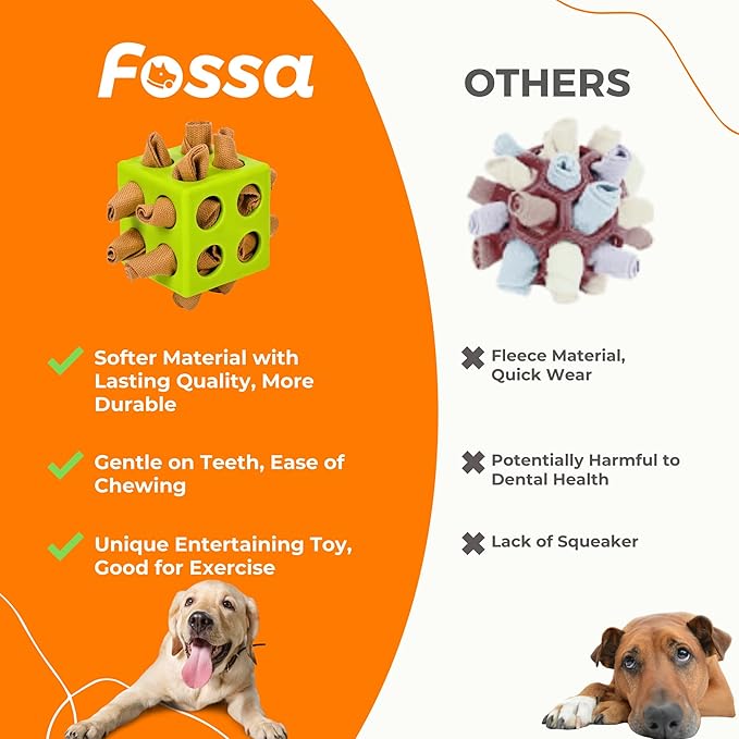 Fossa Dog Enrichment Puzzle Toy, Interactive Snuffle Ball for Dogs Encourage Stimulation Food Foraging Skill, Resistant Rope to Hide Treat for Aggressive Puppy, Small, Medium, Large Dog