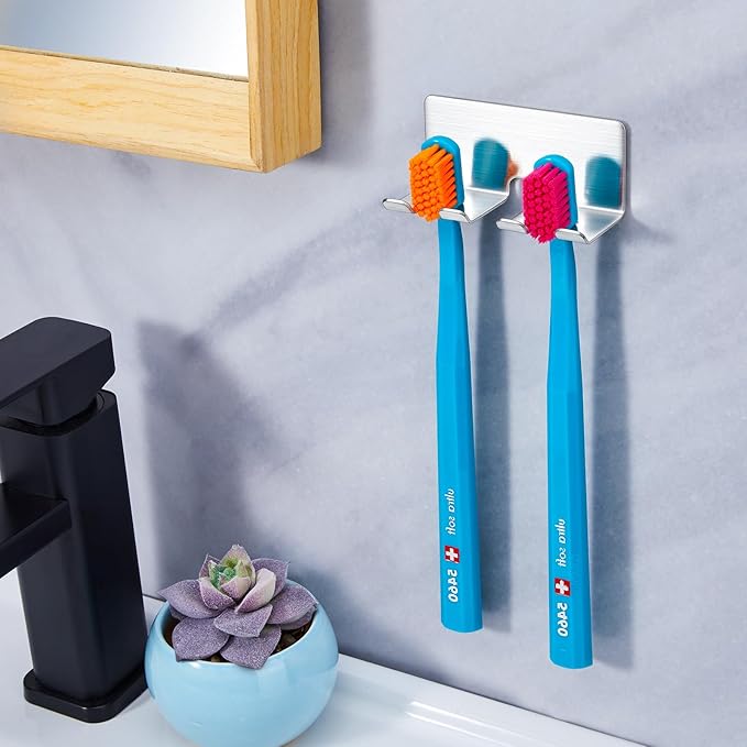 Toothbrush Holder Wall Mounted, Electric Toothbrush Head Holder for Bathrooms, Adhesive Toothbrush Head Holder, Stainless Steel Toothbrush Wall Holder, Shower Tooth Brushing Holder