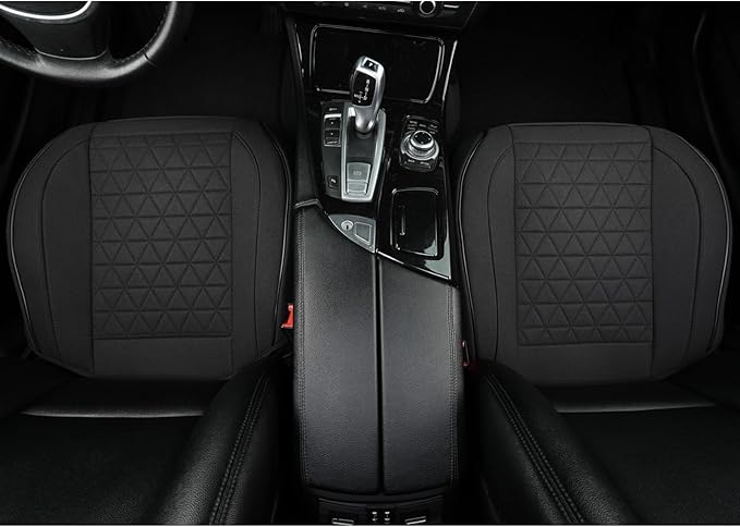 West Llama Linen Front Car Seat Cover Protector Anti-Slip Bottom Seat Cover Fits 95% of Vehicles,Wrapping Around The Bottom,Triangular Pattern(Black-2Pcs)