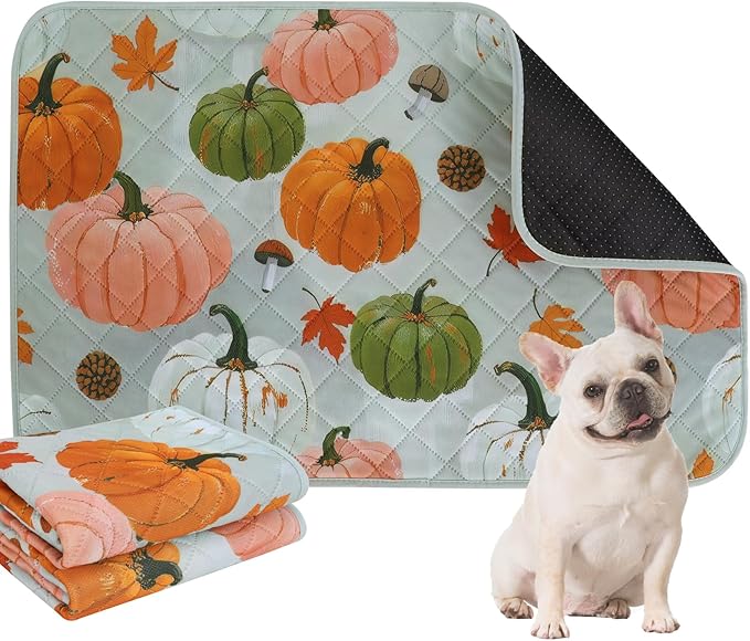 IEUUMLER Washable Pee Pads for Dogs, 2 Pack Pumpkin Pattern Reusable Waterproof Puppy Potty Pads, Non-Slip Absorbent Pet Training Pads for Playpen Crate Bed EU016 Grey Pumpkin, 40x28
